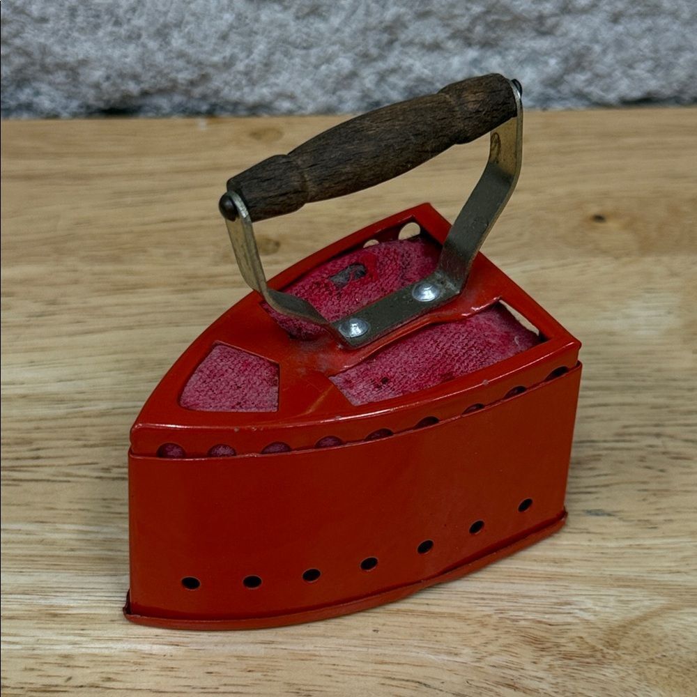 Vintage Red Coal Steam Iron Pin Cushion
